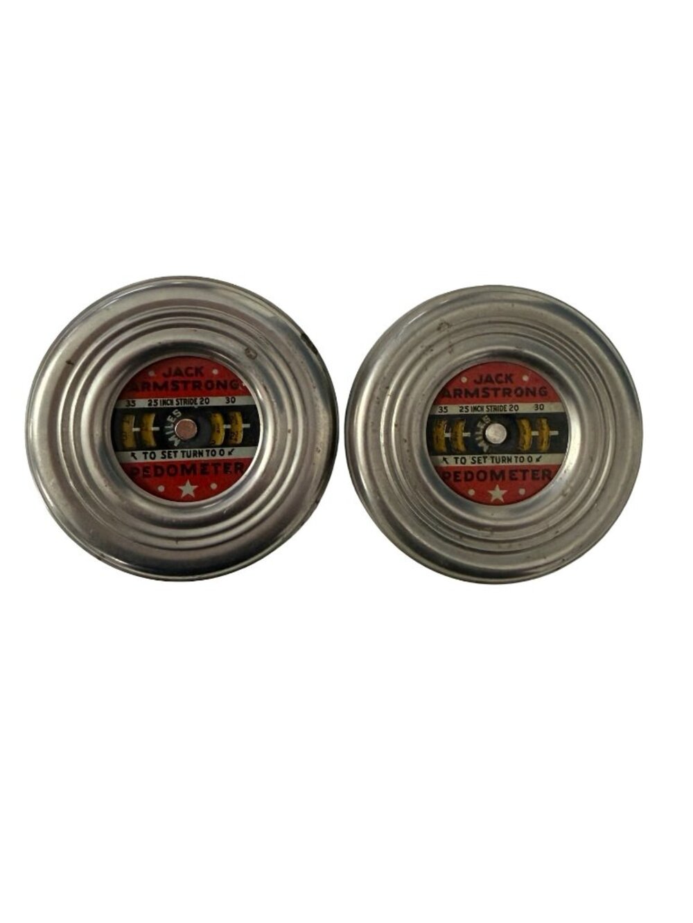 Lot of 2 Vintage Jack Armstrong Pedometers Metal Belt Clip Step Counters Unteste